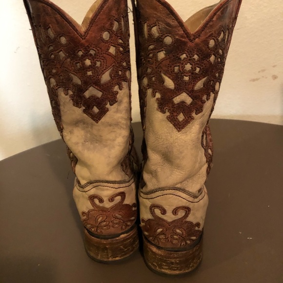 Cognac Laser Overlay Square Toe Boots - Picture 5 of 7